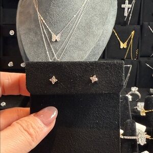 Delicate Floral CZ Stud Earrings in Silver